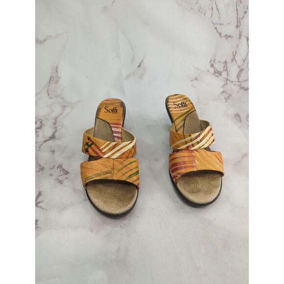 Sofft Heels Women 9.5 M Orange Leather Kitten Criss Cross Open Toe Shoe Tropical - Picture 3 of 11